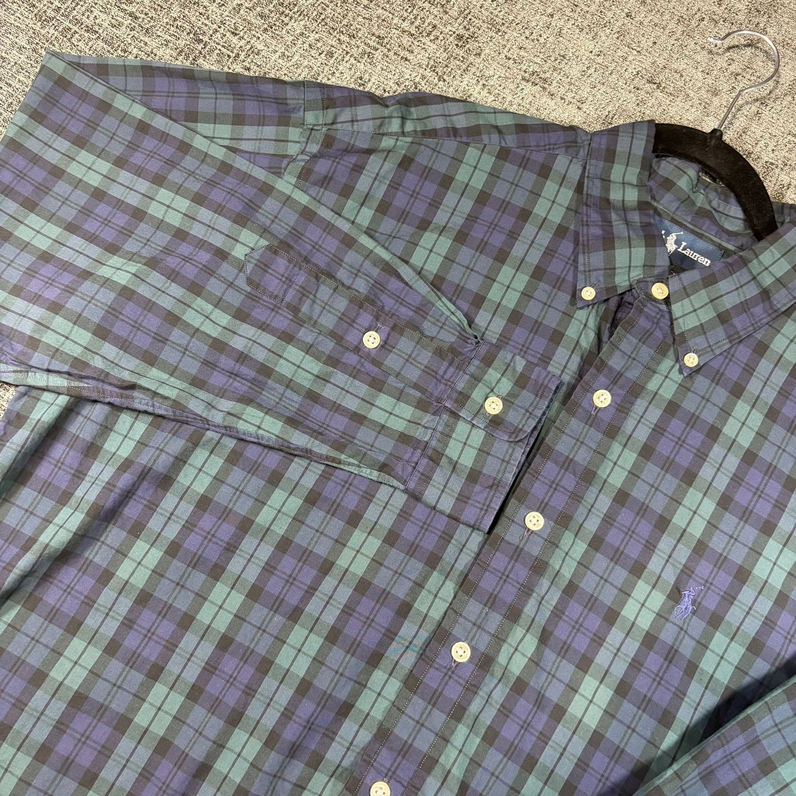 Ralph Lauren Button Down Shirt Xl Blake Green Navy Black Watch Plaid Cotton